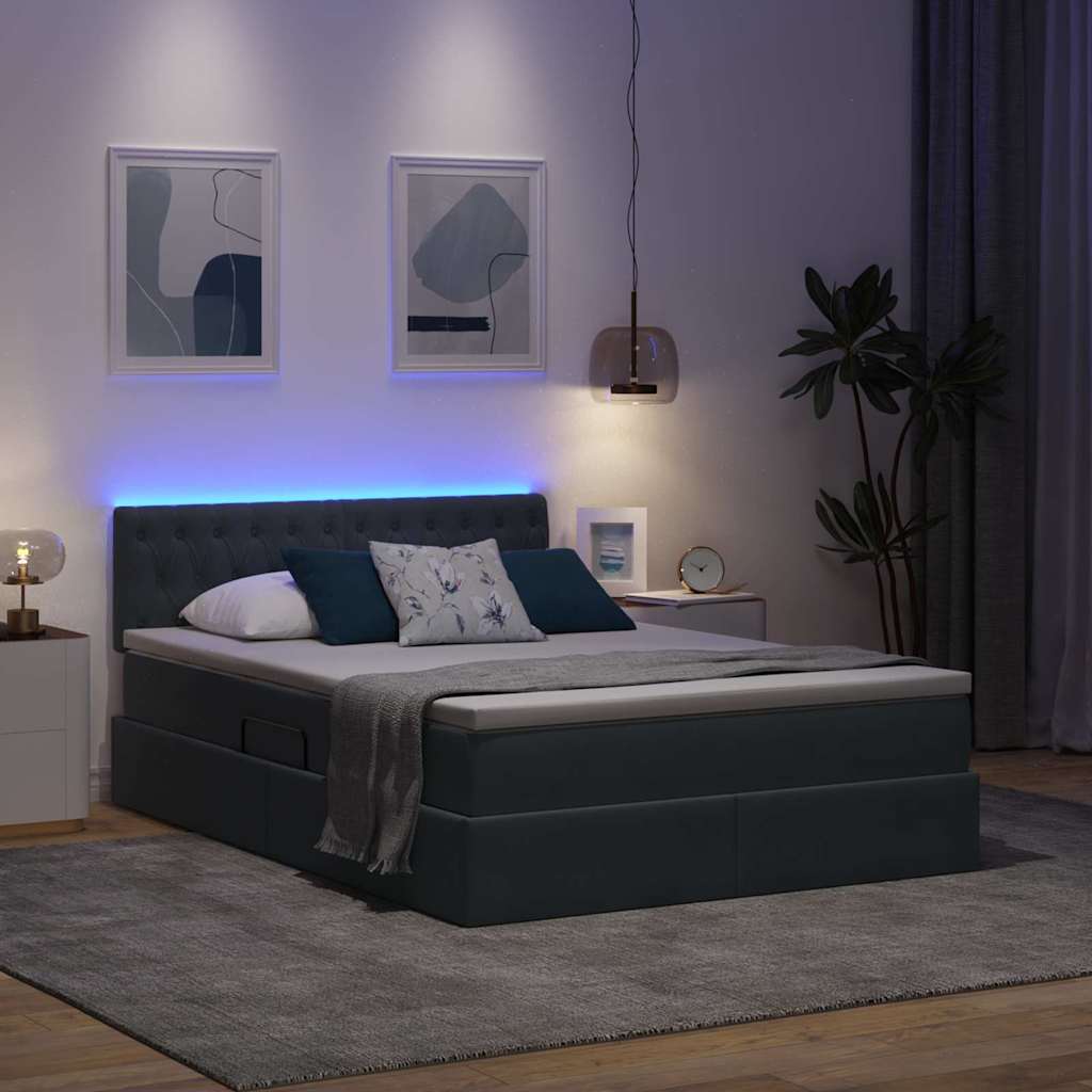 vidaXL LED Κρεβάτι αποθήκευσης με στρώμα Σκούρο Γκρι 140 x 200 cm