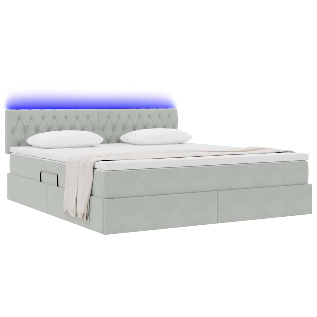 vidaXL LED Κρεβάτι αποθήκευσης με στρώμα Ανοιχτό γκρι 160 x 200 cm