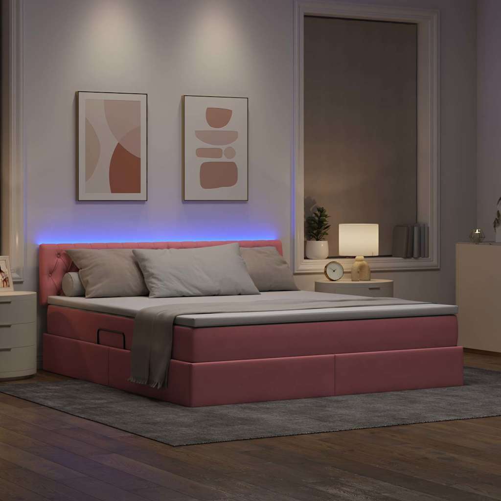 vidaXL LED Κρεβάτι αποθήκευσης με στρώμα Ροζ 160 x 200 cm Βελούδο