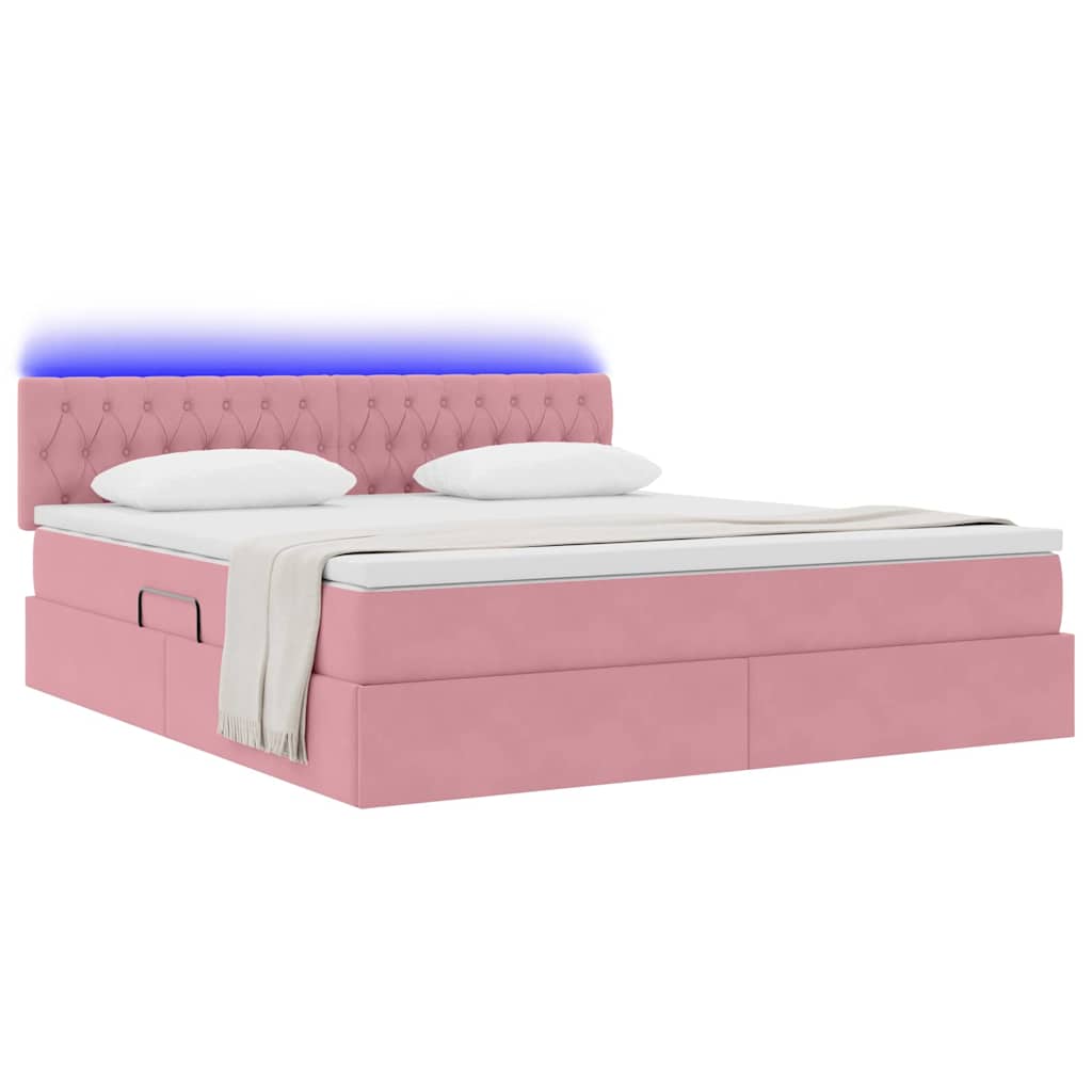 vidaXL LED Κρεβάτι αποθήκευσης με στρώμα Ροζ 160 x 200 cm Βελούδο