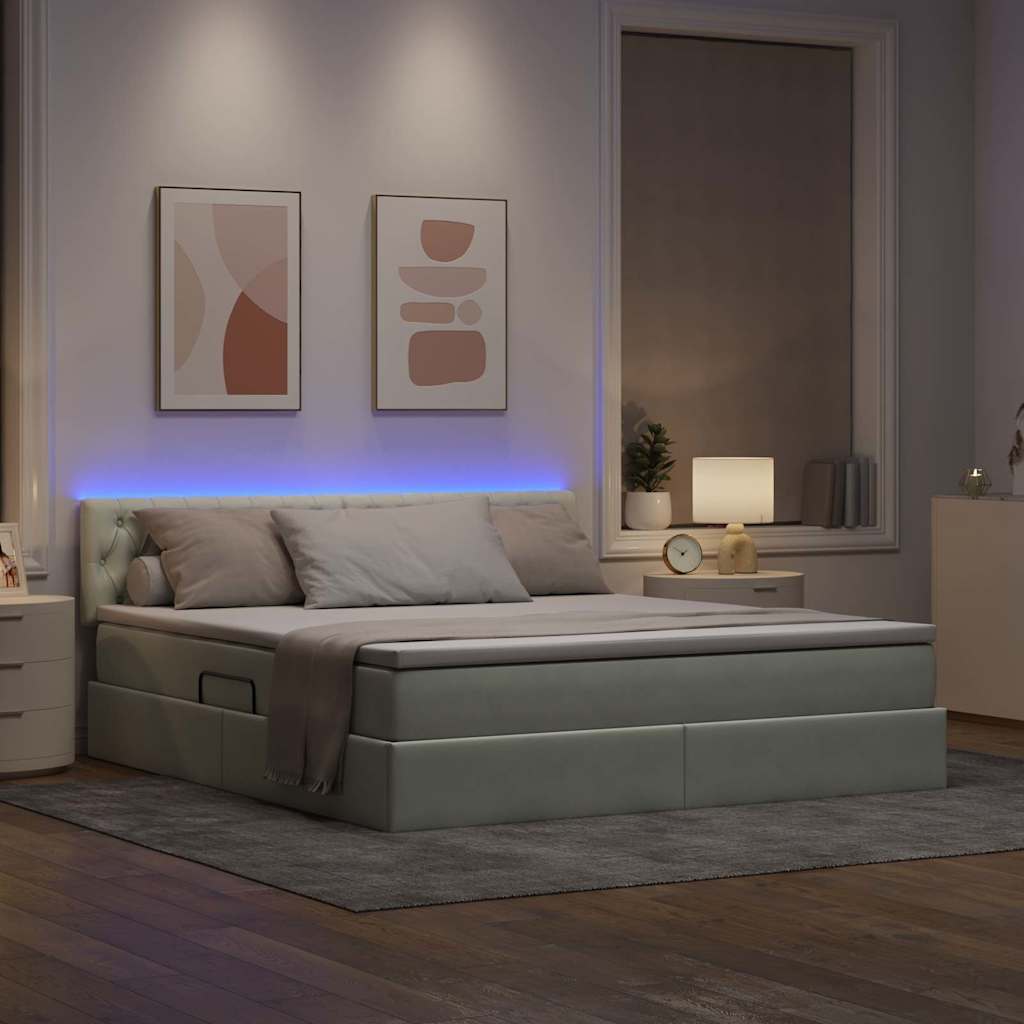 vidaXL LED Κρεβάτι αποθήκευσης με στρώμα Ανοιχτό γκρι 180 x 200 cm