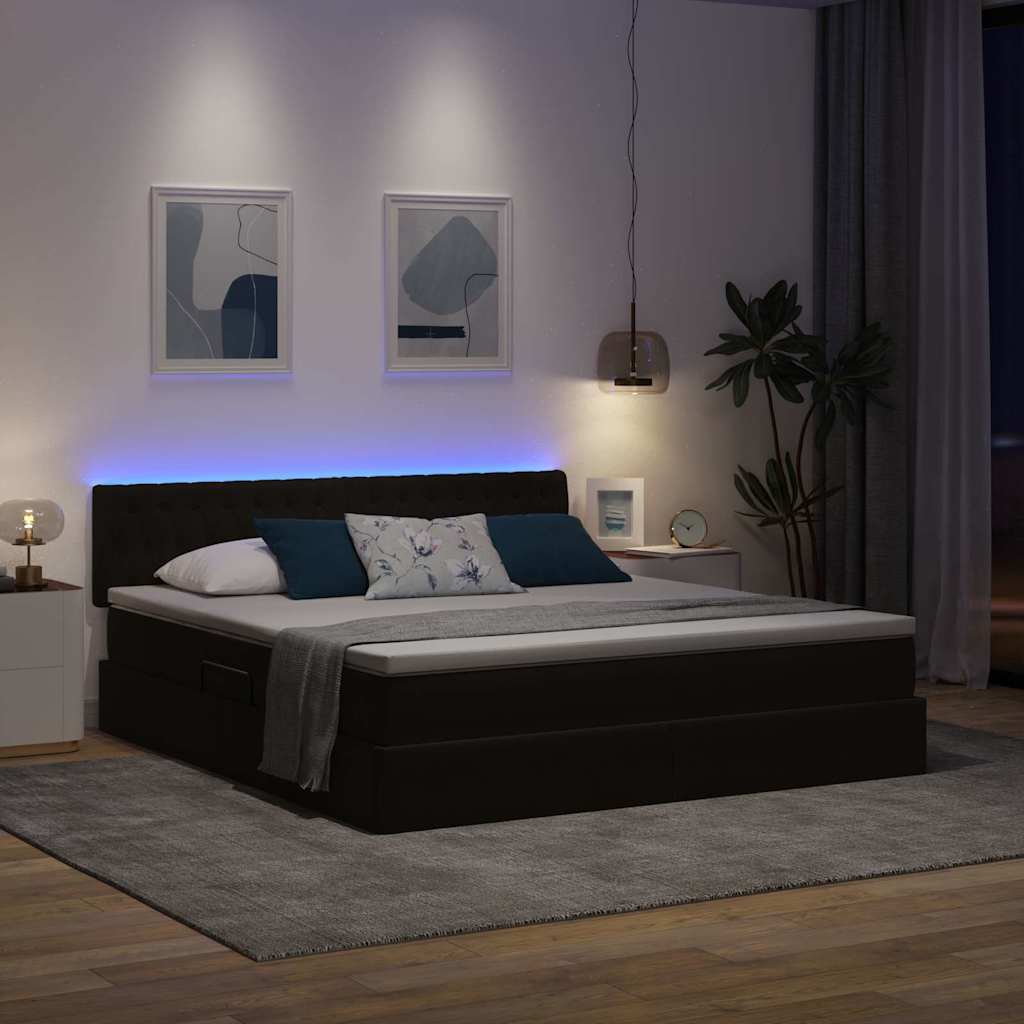 vidaXL Κρεβάτι με αποθηκευτικό χώρο και LED Μαύρο 180 x 200 cm Βελούδο