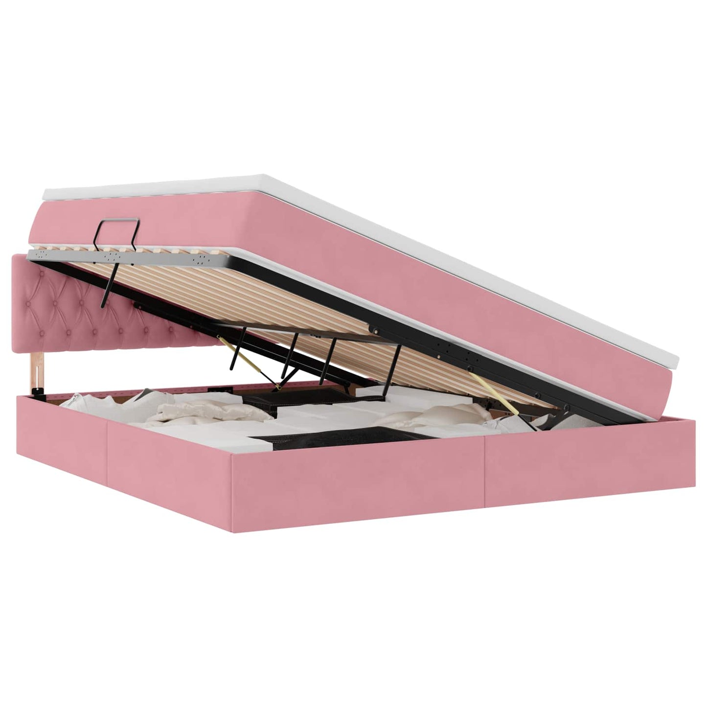 vidaXL LED Κρεβάτι αποθήκευσης με στρώμα Ροζ 180 x 200 cm Βελούδο