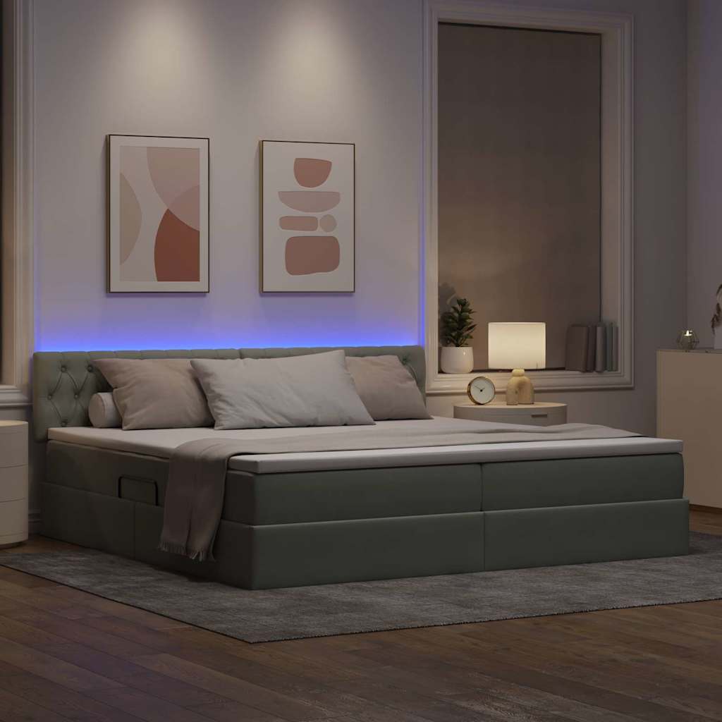vidaXL LED Κρεβάτι αποθήκευσης με στρώμα Ανοιχτό γκρι 200 x 200 cm