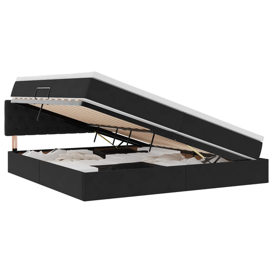 vidaXL LED Κρεβάτι αποθήκευσης με στρώμα Μαύρο 200 x 200 cm Βελούδο