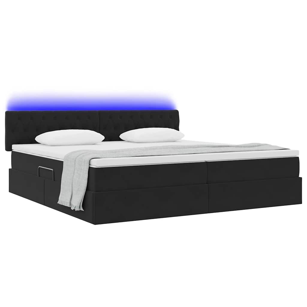 vidaXL LED Κρεβάτι αποθήκευσης με στρώμα Μαύρο 200 x 200 cm Βελούδο