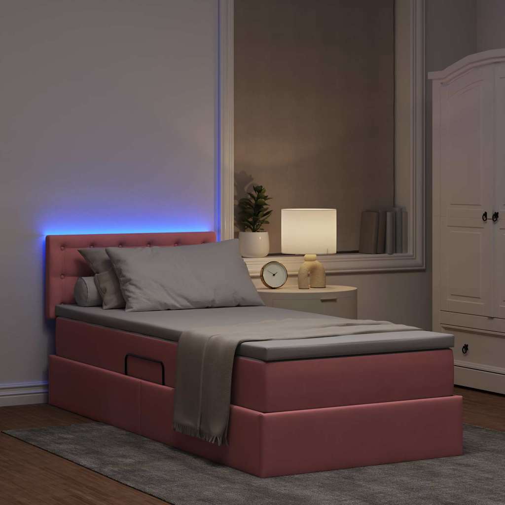 vidaXL LED Κρεβάτι αποθήκευσης με στρώμα Ροζ 90 x 190 cm Βελούδο