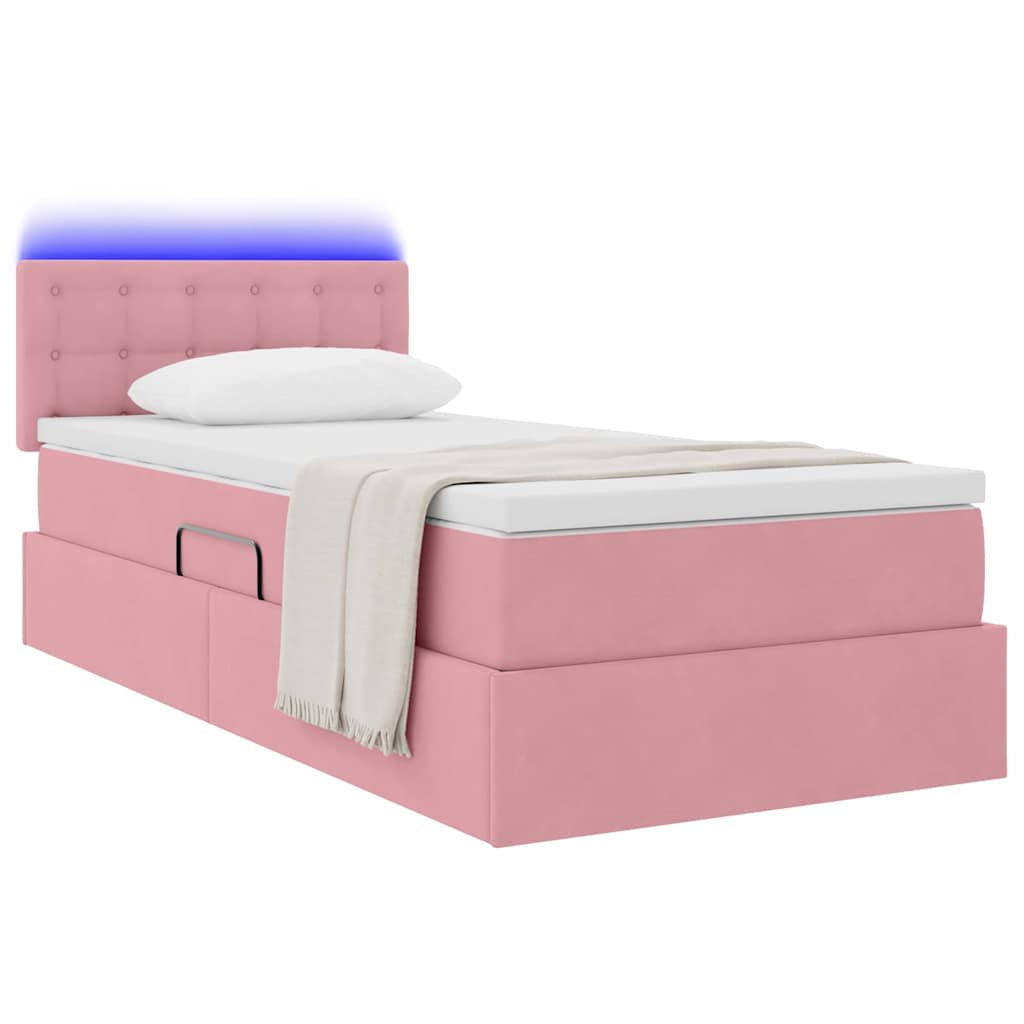 vidaXL LED Κρεβάτι αποθήκευσης με στρώμα Ροζ 90 x 190 cm Βελούδο