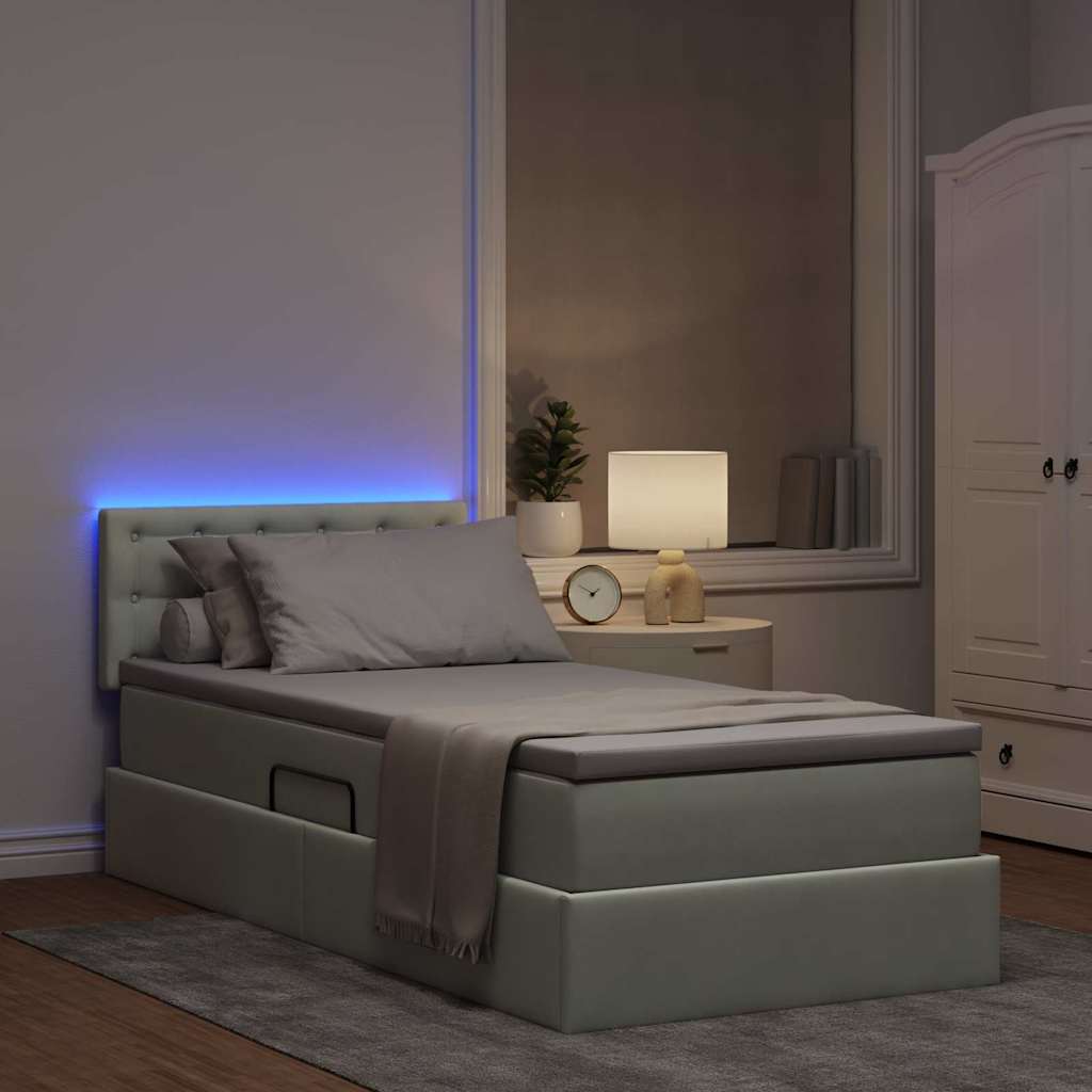 vidaXL Κρεβάτι με αποθηκευτικό χώρο και LED Ανοιχτό γκρι 100 x 200 cm