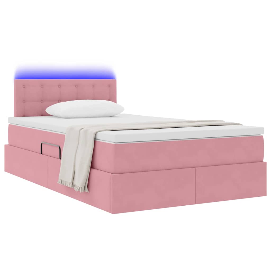 vidaXL LED Κρεβάτι αποθήκευσης με στρώμα Ροζ 120 x 200 cm Βελούδο