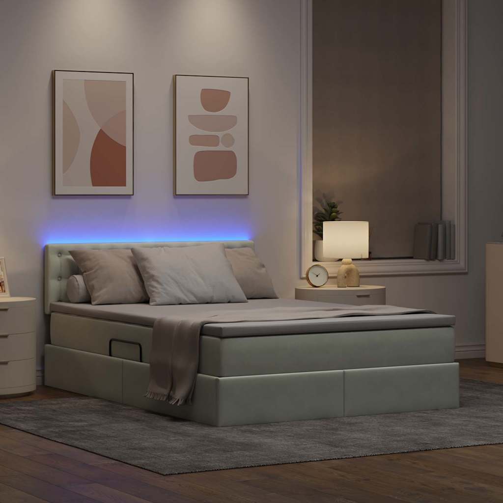 vidaXL Κρεβάτι με αποθηκευτικό χώρο και LED Ανοιχτό γκρι 140 x 190 cm