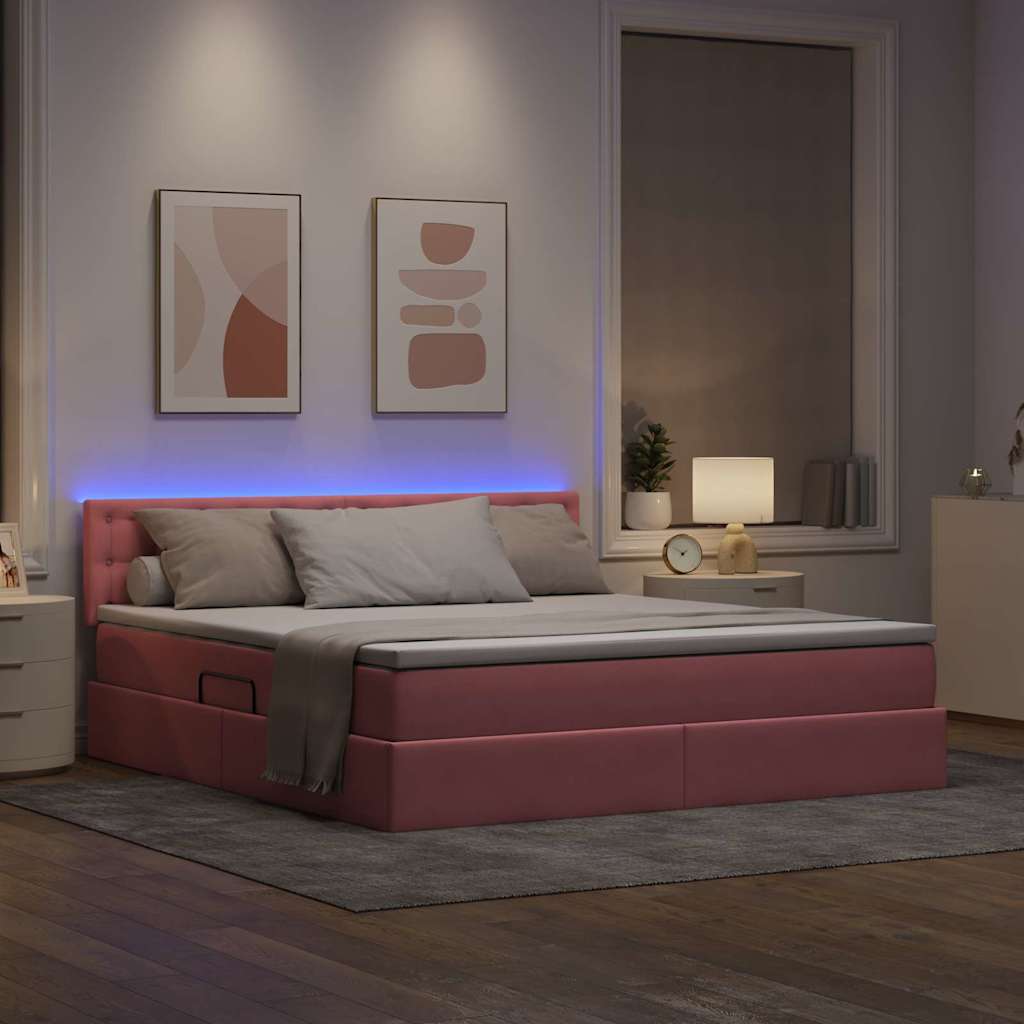 vidaXL Κρεβάτι με αποθηκευτικό χώρο και LED Ροζ 180 x 200 cm Βελούδο