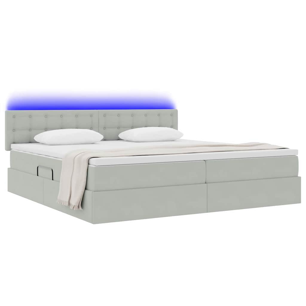 vidaXL LED Κρεβάτι αποθήκευσης με στρώμα Ανοιχτό γκρι 200 x 200 cm