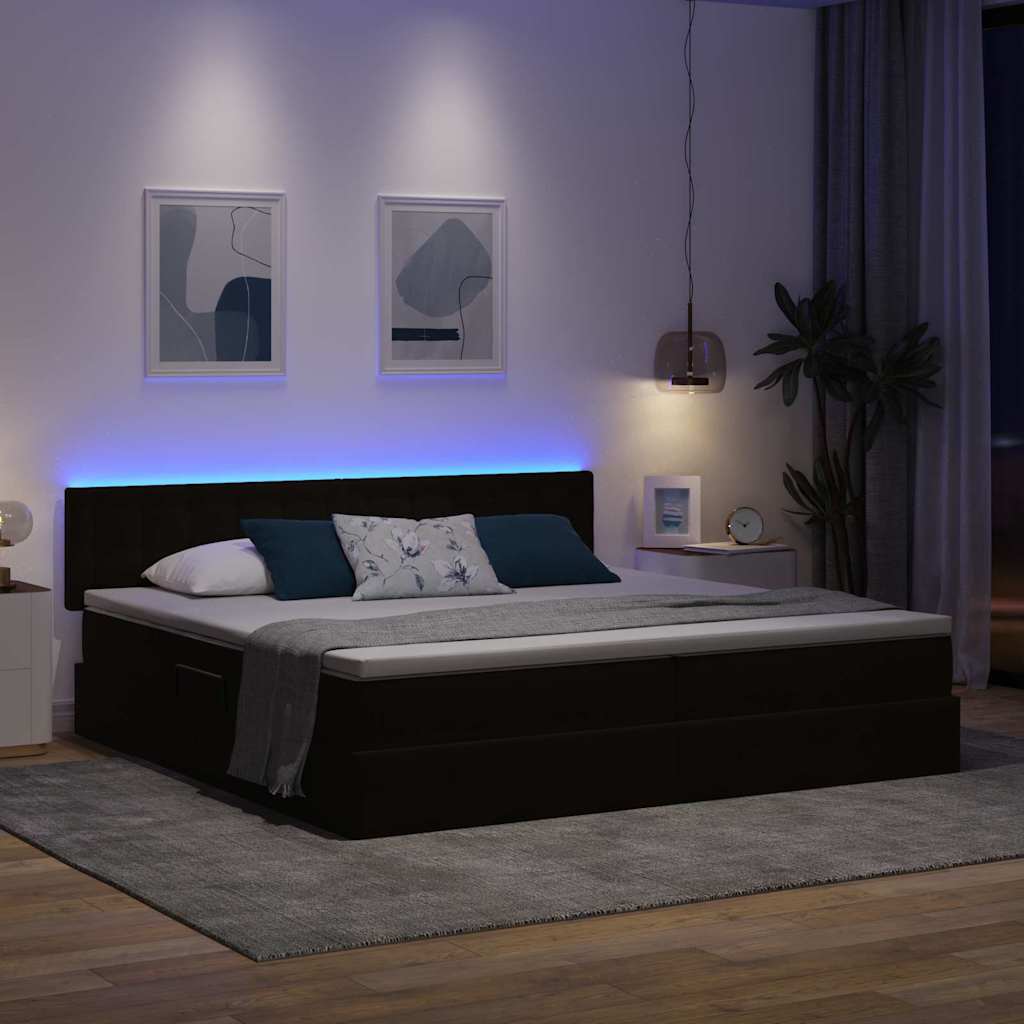 vidaXL Κρεβάτι με αποθηκευτικό χώρο και LED Μαύρο 200 x 200 cm Βελούδο