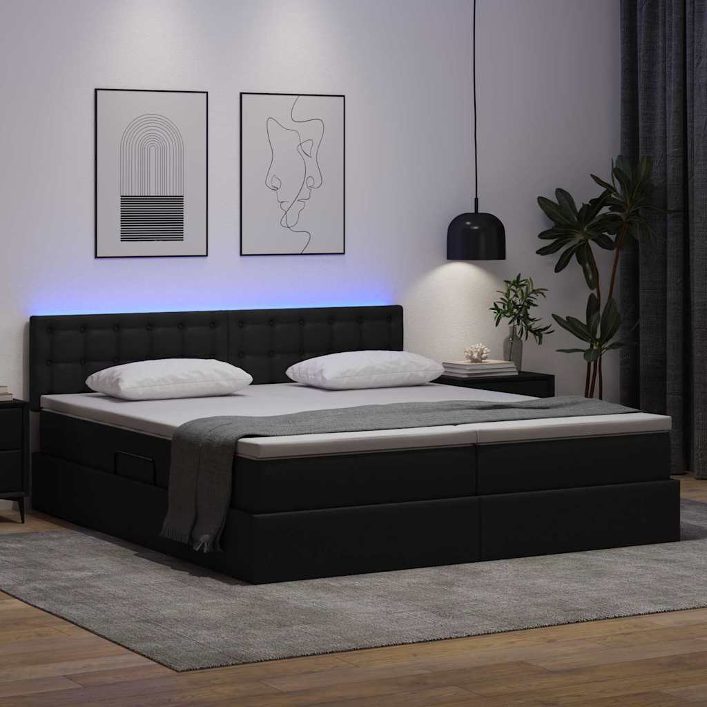 vidaXL Κρεβάτι με αποθηκευτικό χώρο και LED με led Μαύρο 200 x 200 cm