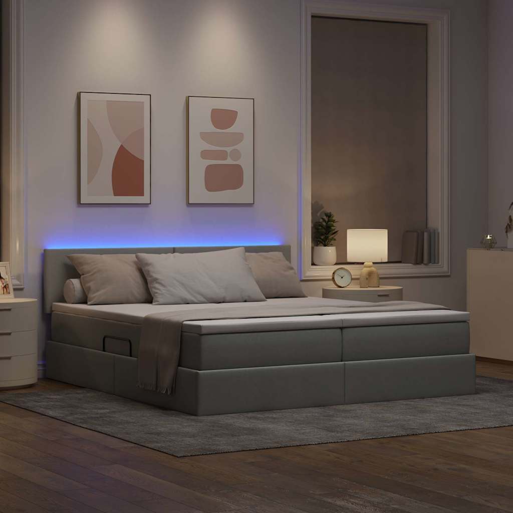 vidaXL Κρεβάτι με φώτα λωρίδας LED Ανοιχτό γκρι 180 x 200 cm ύφασμα