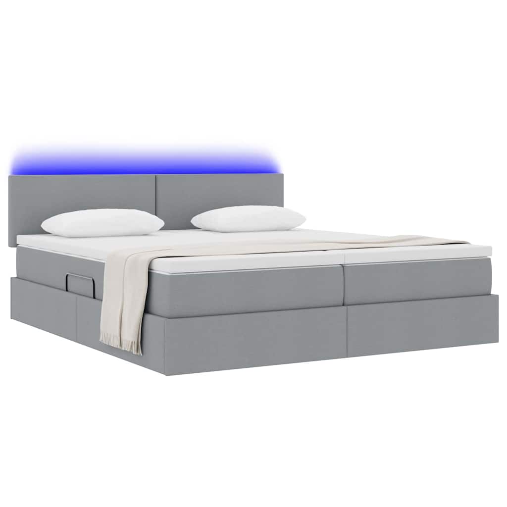 vidaXL Κρεβάτι με φώτα λωρίδας LED Ανοιχτό γκρι 180 x 200 cm ύφασμα