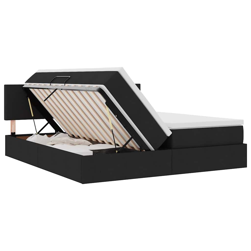 vidaXL Κρεβάτι με φώτα λωρίδας LED Μαύρο 180 x 200 cm ύφασμα