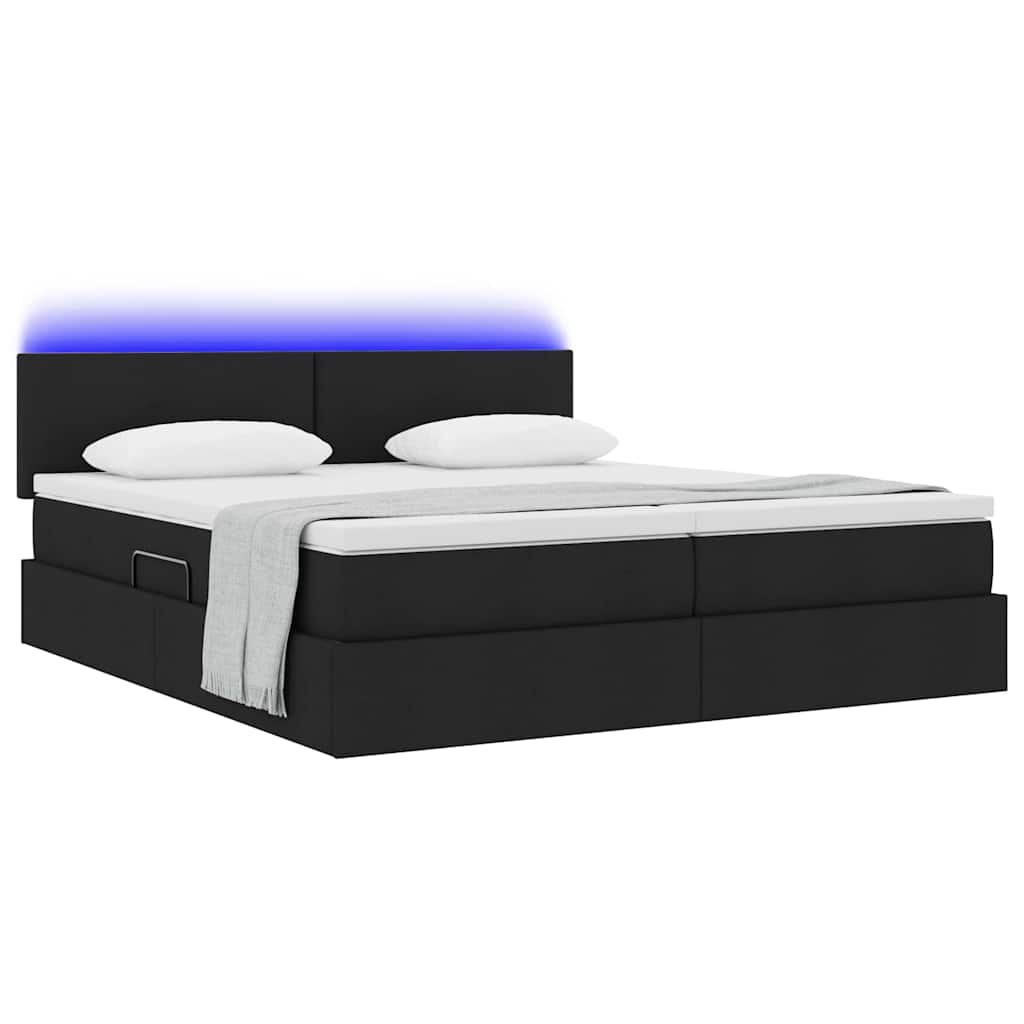 vidaXL Κρεβάτι με φώτα λωρίδας LED Μαύρο 180 x 200 cm ύφασμα