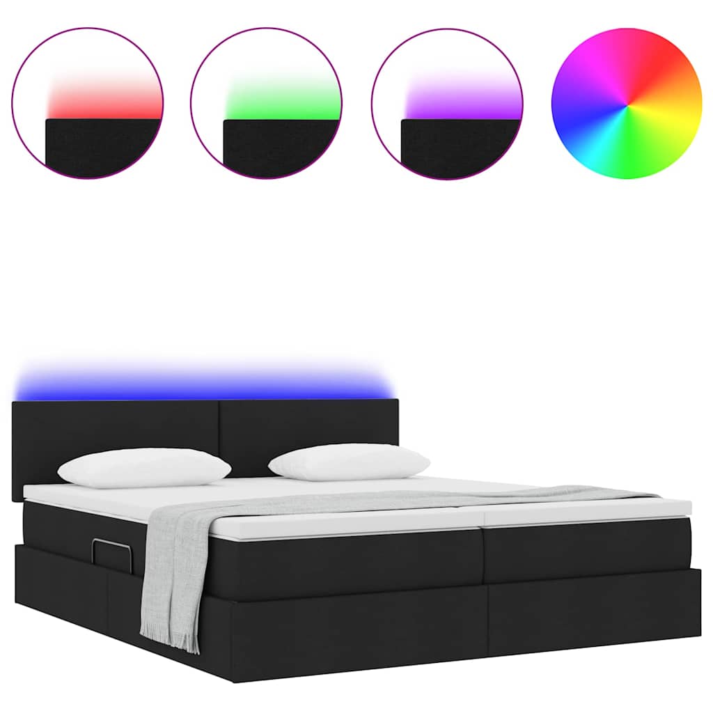 vidaXL Κρεβάτι με φώτα λωρίδας LED Μαύρο 180 x 200 cm ύφασμα