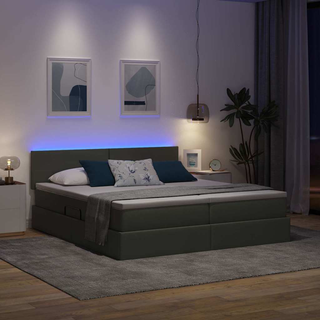 vidaXL Κρεβάτι με φώτα λωρίδας LED Σκούρο Γκρι 200 x 200 cm ύφασμα