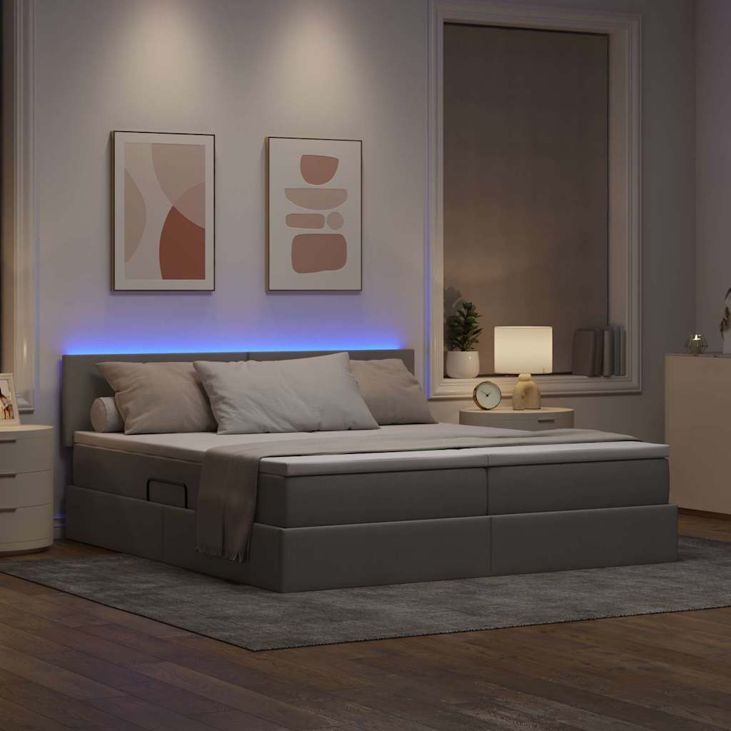 vidaXL LED Κρεβάτι αποθήκευσης με στρώμα Taupe 200 x 200 cm Ύφασμα