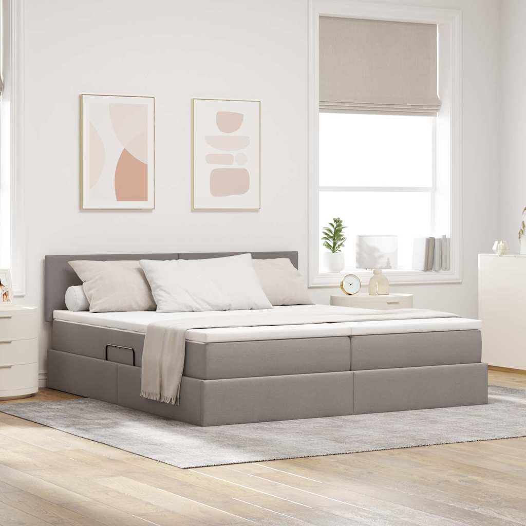 vidaXL LED Κρεβάτι αποθήκευσης με στρώμα Taupe 200 x 200 cm Ύφασμα