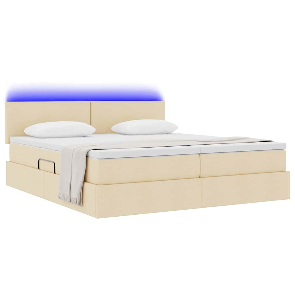 vidaXL LED Κρεβάτι αποθήκευσης με στρώμα Κρέμ 200 x 200 cm Ύφασμα