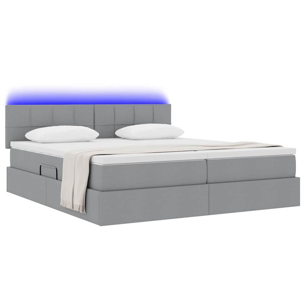 vidaXL Κρεβάτι με φώτα λωρίδας LED Ανοιχτό γκρι 180 x 200 cm ύφασμα