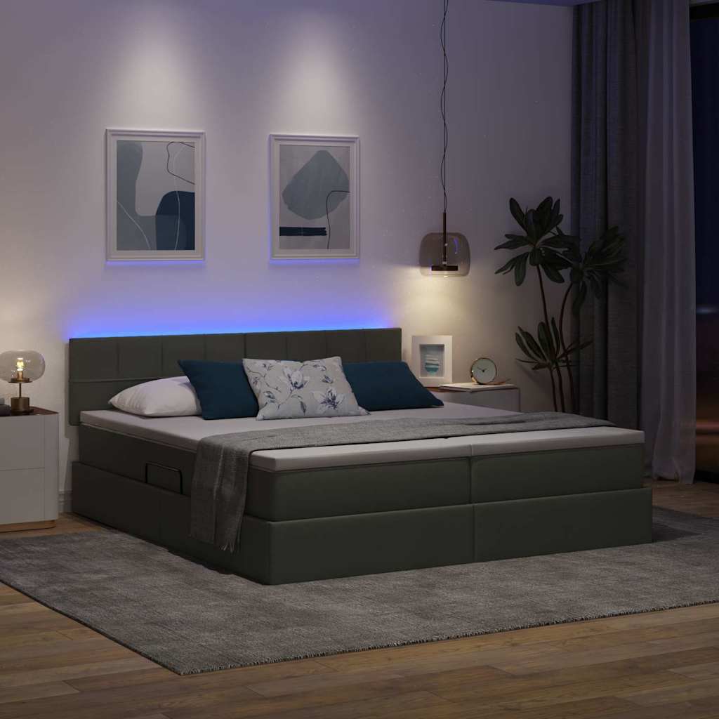 vidaXL Κρεβάτι με φώτα λωρίδας LED Σκούρο Γκρι 180 x 200 cm ύφασμα
