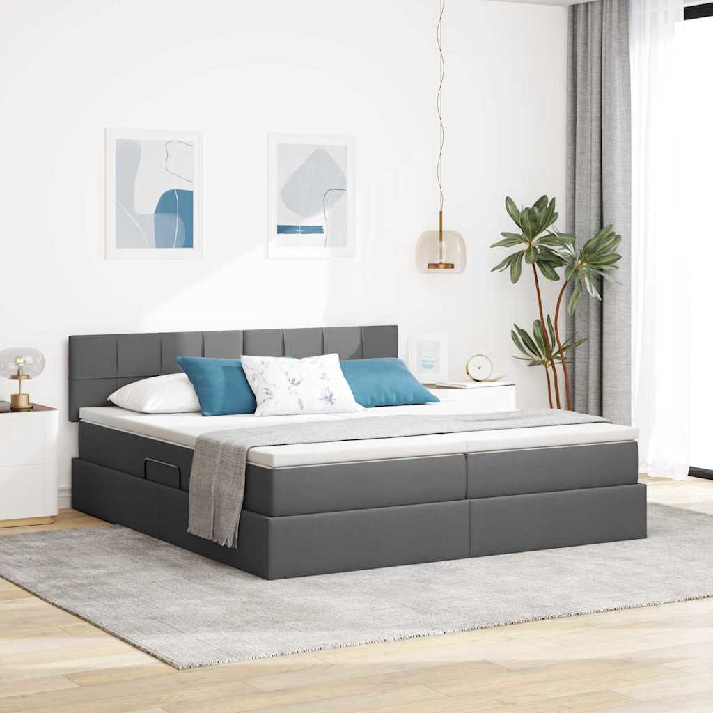 vidaXL Κρεβάτι με φώτα λωρίδας LED Σκούρο Γκρι 180 x 200 cm ύφασμα