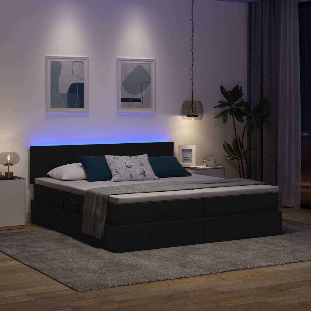 vidaXL Κρεβάτι με φώτα λωρίδας LED Μαύρο 180 x 200 cm ύφασμα