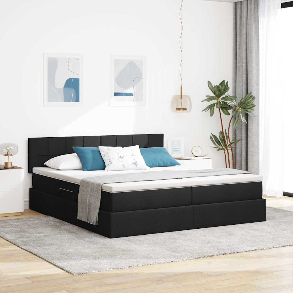 vidaXL Κρεβάτι με φώτα λωρίδας LED Μαύρο 180 x 200 cm ύφασμα