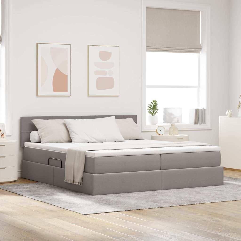 vidaXL LED Κρεβάτι αποθήκευσης με στρώμα Taupe 200 x 200 cm Ύφασμα
