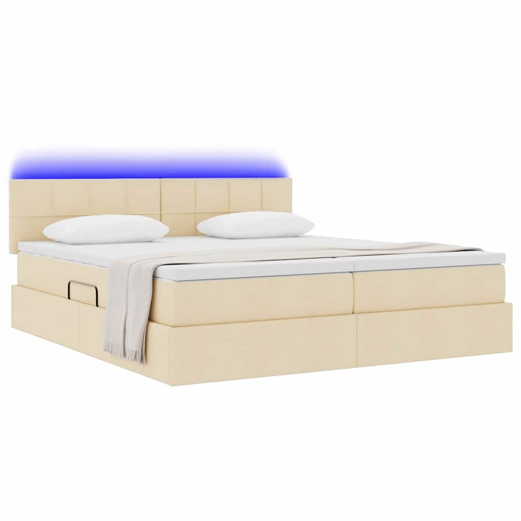 vidaXL LED Κρεβάτι αποθήκευσης με στρώμα Κρέμ 200 x 200 cm Ύφασμα