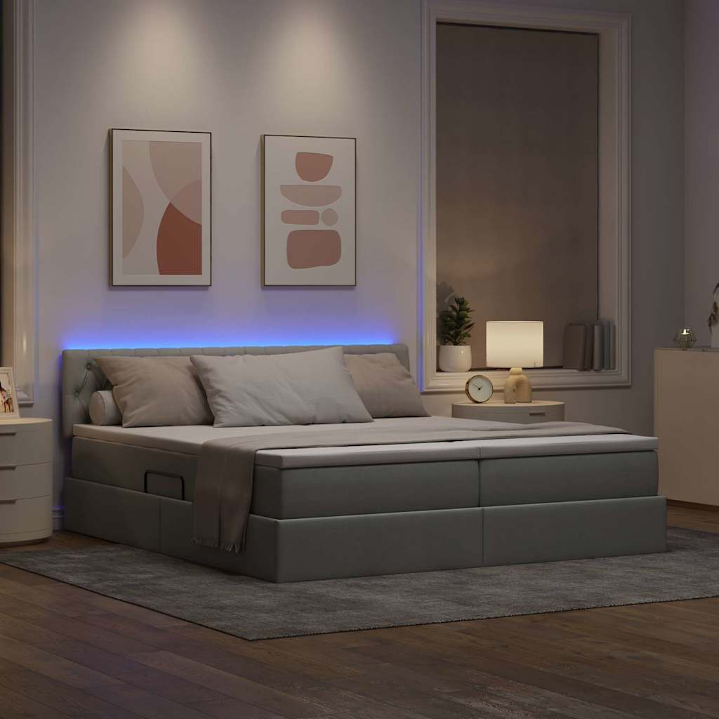 vidaXL Κρεβάτι με φώτα λωρίδας LED Ανοιχτό γκρι 180 x 200 cm ύφασμα