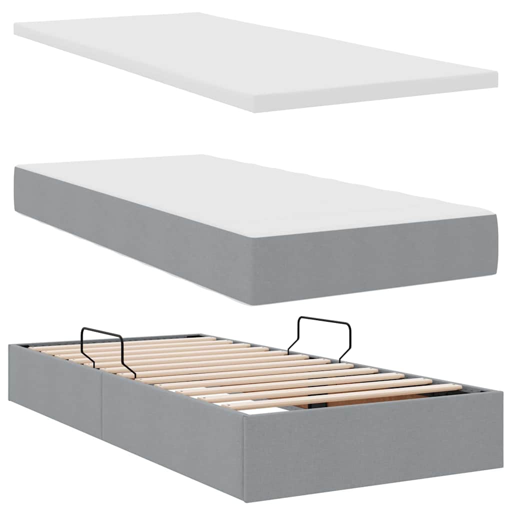 vidaXL Κρεβάτι με φώτα λωρίδας LED Ανοιχτό γκρι 180 x 200 cm ύφασμα