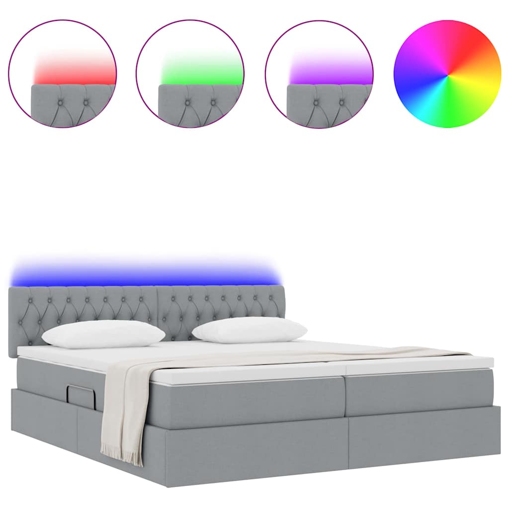 vidaXL Κρεβάτι με φώτα λωρίδας LED Ανοιχτό γκρι 180 x 200 cm ύφασμα