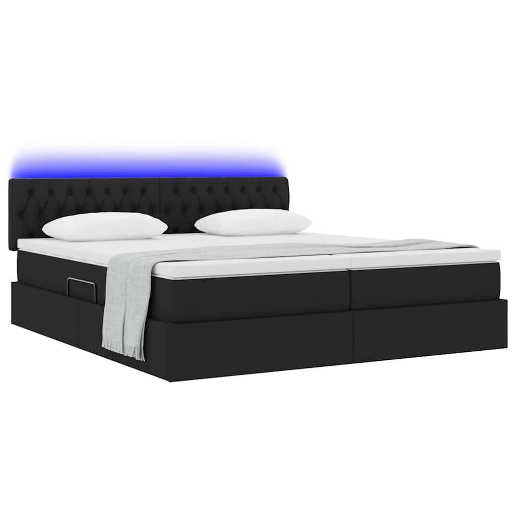 vidaXL Κρεβάτι με φώτα λωρίδας LED Μαύρο 180 x 200 cm ύφασμα