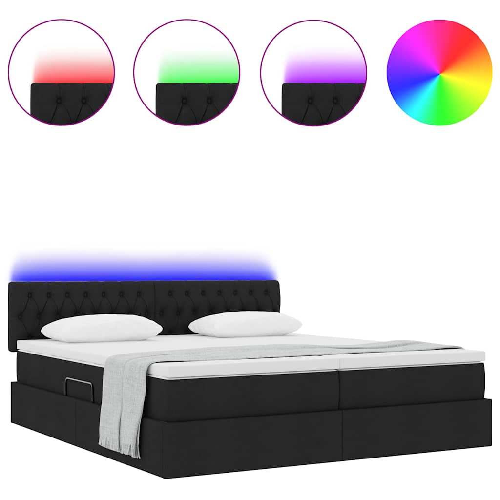 vidaXL Κρεβάτι με φώτα λωρίδας LED Μαύρο 180 x 200 cm ύφασμα