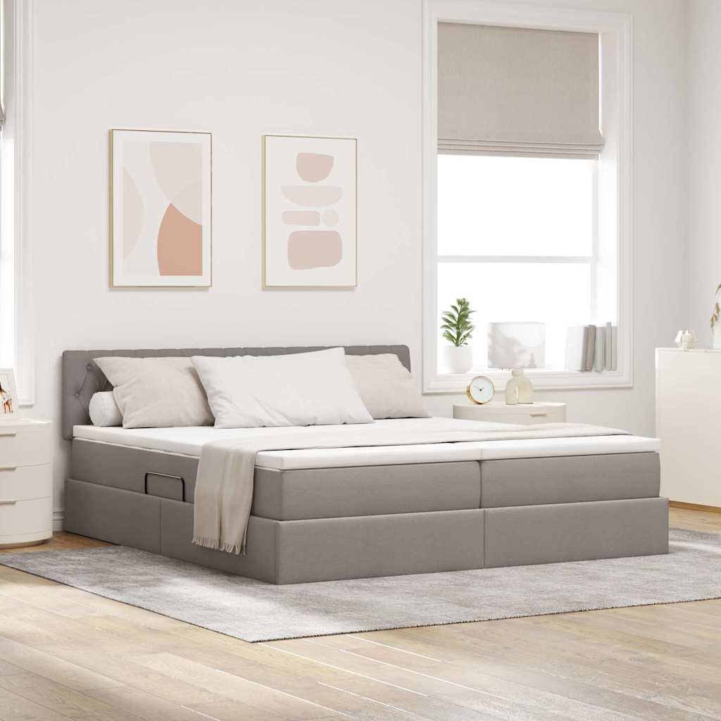 vidaXL LED Κρεβάτι αποθήκευσης με στρώμα Taupe 180 x 200 cm Ύφασμα