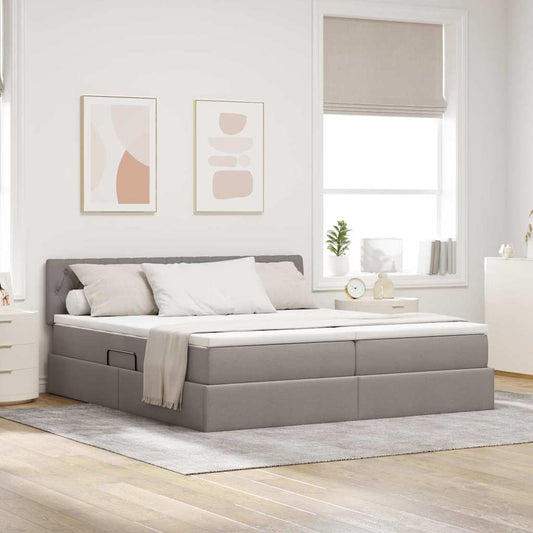 vidaXL LED Κρεβάτι αποθήκευσης με στρώμα Taupe 180 x 200 cm Ύφασμα