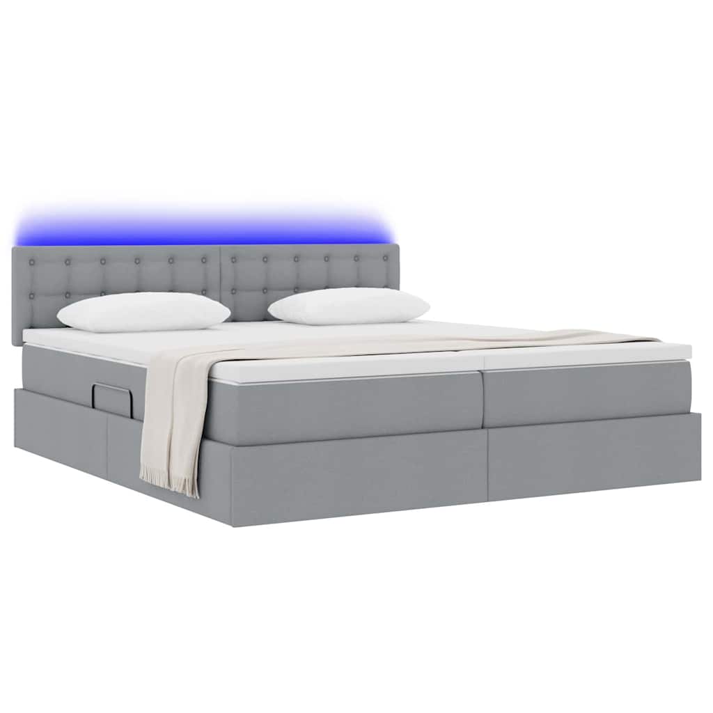 vidaXL Κρεβάτι με φώτα λωρίδας LED Ανοιχτό γκρι 180 x 200 cm ύφασμα