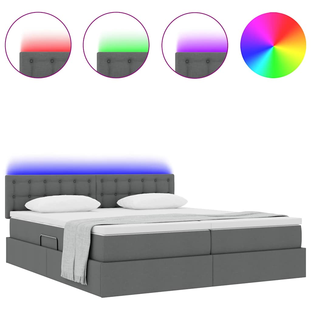 vidaXL Κρεβάτι με φώτα λωρίδας LED Σκούρο Γκρι 180 x 200 cm ύφασμα