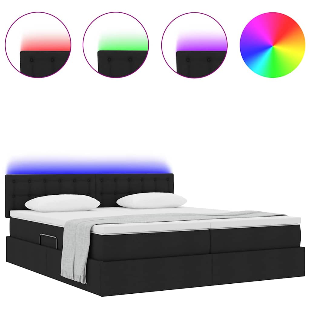 vidaXL Κρεβάτι με φώτα λωρίδας LED Μαύρο 180 x 200 cm ύφασμα