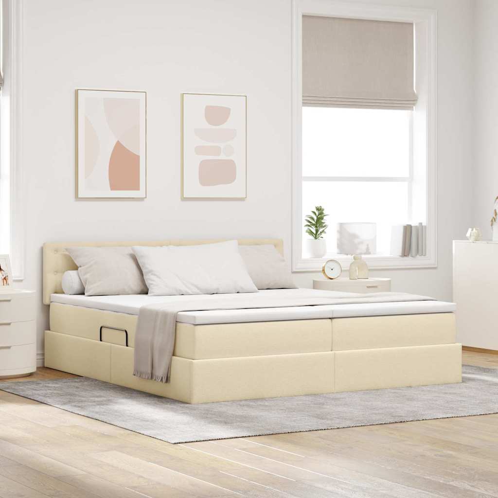 vidaXL LED Κρεβάτι αποθήκευσης με στρώμα Κρέμ 180 x 200 cm Ύφασμα