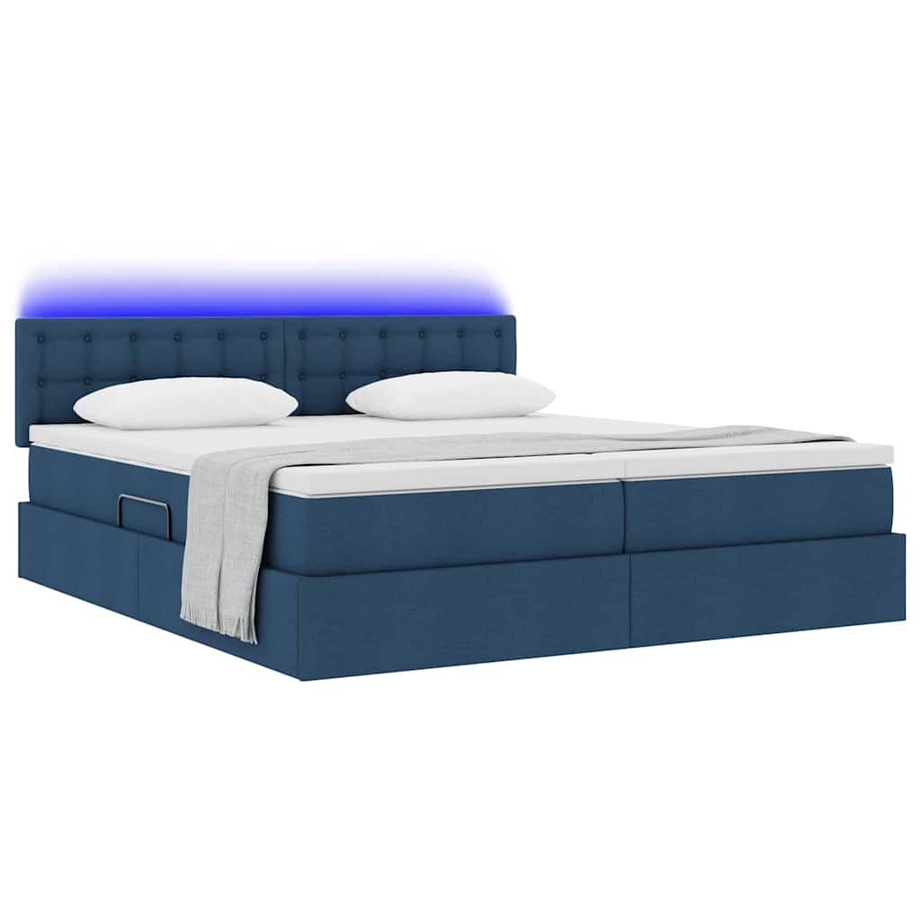 vidaXL LED Κρεβάτι αποθήκευσης με στρώμα Μπλε 180 x 200 cm Ύφασμα