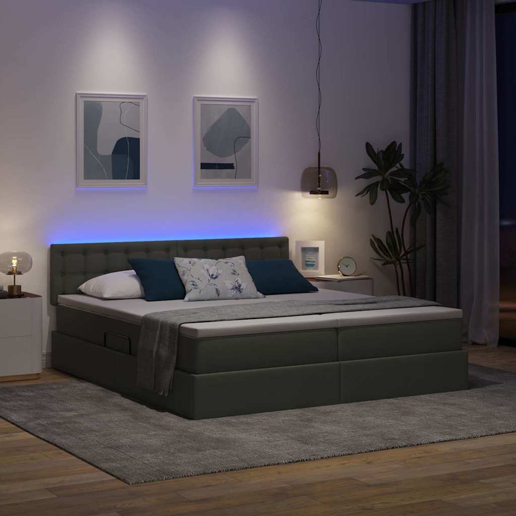 vidaXL Κρεβάτι με φώτα λωρίδας LED Σκούρο Γκρι 200 x 200 cm ύφασμα