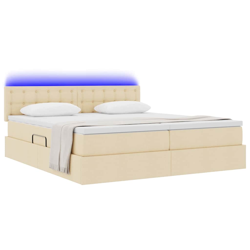vidaXL LED Κρεβάτι αποθήκευσης με στρώμα Κρέμ 200 x 200 cm Ύφασμα