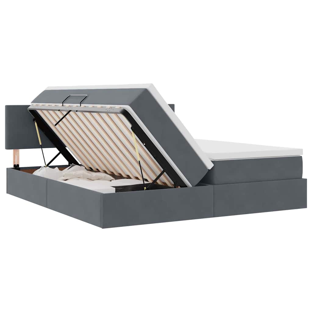 vidaXL Κρεβάτι με φώτα λωρίδας LED Σκούρο Γκρι 200 x 200 cm Βελούδο